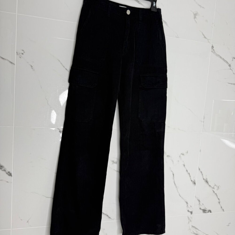 Zara Black Wide-Leg Cargo Pants Size 2 Womens moto gorpcore Y2K grunge emo